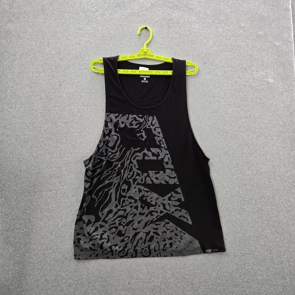 Fox Men Tank Top L Black Graphic Activewear Sleeveless Cut Off Muscle